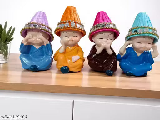 Colorful 4 Monks Buddha Figurines - for Home Decor| Office Decor