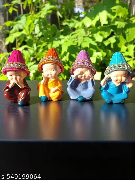 Colorful 4 Monks Buddha Figurines - for Home Decor| Office Decor