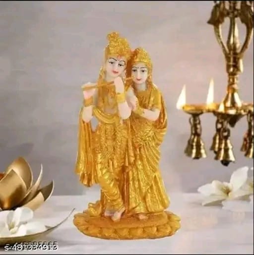 Radha Krishna ji Jugal Jodi Murti Poly Resin, Marble Crush for Home Mandir Temple Showpiece Idol Statue Gifts Home Decor Temple Pooja Golden Decorative Showpiece - 19 cm