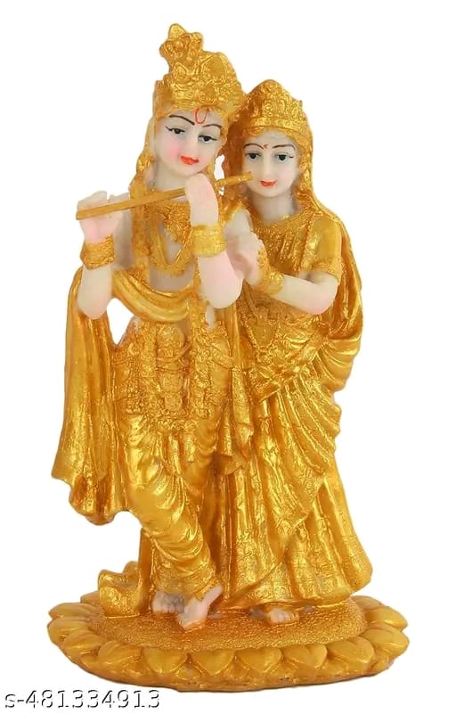 Radha Krishna ji Jugal Jodi Murti Poly Resin, Marble Crush for Home Mandir Temple Showpiece Idol Statue Gifts Home Decor Temple Pooja Golden Decorative Showpiece - 19 cm