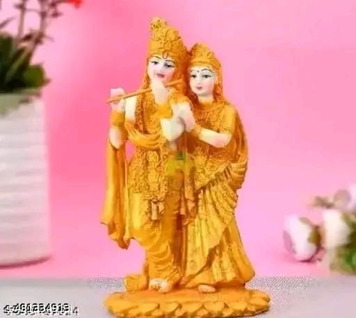 Radha Krishna ji Jugal Jodi Murti Poly Resin, Marble Crush for Home Mandir Temple Showpiece Idol Statue Gifts Home Decor Temple Pooja Golden Decorative Showpiece - 19 cm