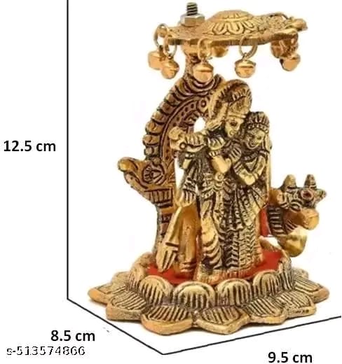 White Metal Solid Radha Krishna Idol Murti with Cow Statue Handicraft Idol for Temple/Home/Office/Home Decoration/Worshiping/Gifting Purpose Item Pack of 1