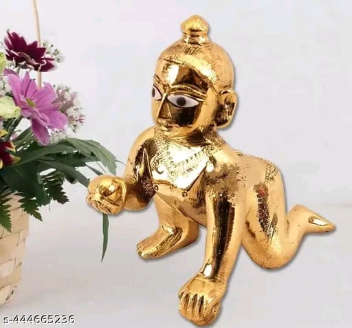 Pure Brass Idol/Petal Murti of Laddu Gopal Ji, Bal Gopal Ji, Thakur Ji or Sitting Krishna Ji Statue in