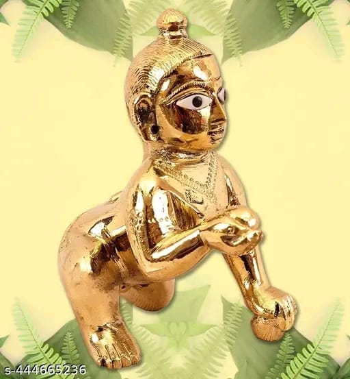 Pure Brass Idol/Petal Murti of Laddu Gopal Ji, Bal Gopal Ji, Thakur Ji or Sitting Krishna Ji Statue in