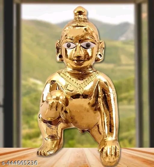 Pure Brass Idol/Petal Murti of Laddu Gopal Ji, Bal Gopal Ji, Thakur Ji or Sitting Krishna Ji Statue in