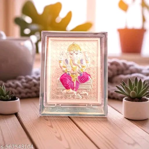 Silver Plated Ganesha Small Frame Stand for gifting , return gift, pooja, and any occasions . ( 3 x 4 inch )