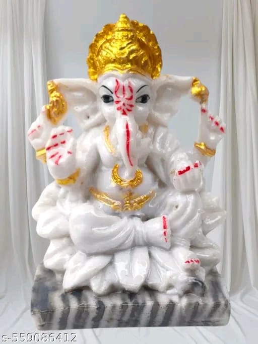 White Sitting Ganesh Ji Idol on Leaf – Ganesha Murti Figurine for Home Decoration, Pooja, Office Desk | Vinayagar Statue Sculpture for Housewarming & Return Gifting