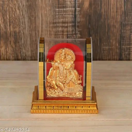 Gold-Plated Radha Krishna Idol – Acrylic Murti for Home Decor, Pooja Room, Office desks, Shelves Study Table & Festive Gifting | Living Room & Office Decoration | Gift Item, and Collectible Figurine, God Idol for car dashboard.