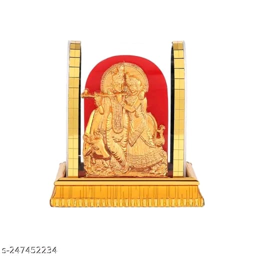 Gold-Plated Radha Krishna Idol – Acrylic Murti for Home Decor, Pooja Room, Office desks, Shelves Study Table & Festive Gifting | Living Room & Office Decoration | Gift Item, and Collectible Figurine, God Idol for car dashboard.
