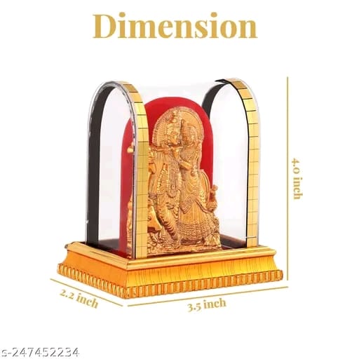 Gold-Plated Radha Krishna Idol – Acrylic Murti for Home Decor, Pooja Room, Office desks, Shelves Study Table & Festive Gifting | Living Room & Office Decoration | Gift Item, and Collectible Figurine, God Idol for car dashboard.