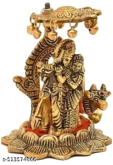 White Metal Solid Radha Krishna Idol Murti with Cow Statue Handicraft Idol for Temple/Home/Office/Home Decoration/Worshiping/Gifting Purpose Item Pack of 1