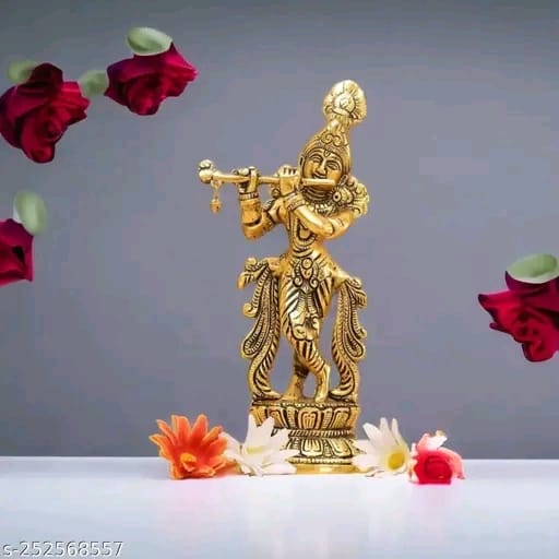 Orginal Metal lord Krishna | Krishna bhagwan murti | Gold finish Krishna idol | Lord Kahna ji Idol Decorative Showpiece