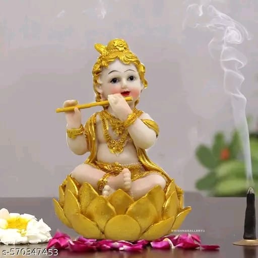 Bal Gopal Krishan with Flute Idol | table & car desk | temple worship idol |Krishna Idol Figurine Decorative Showpiece for Table Decoration