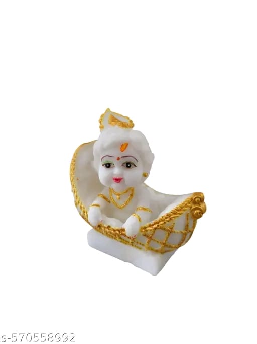 Bal Gopal Murti | Laddo Gopal Idol | Makhanchor Lovely,Baby Krishna Decorative Figurine, Religious Statue in Cradle, Blue and Gold, Handcrafted Home Decor - 3.5 inch