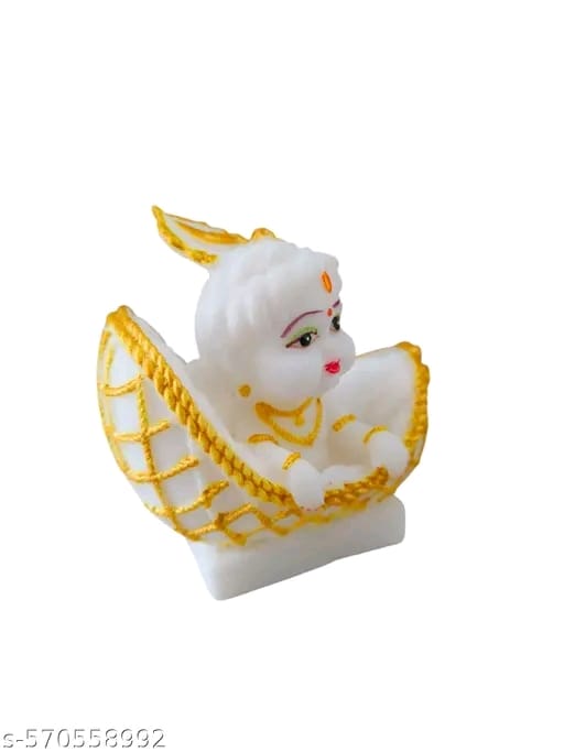 Bal Gopal Murti | Laddo Gopal Idol | Makhanchor Lovely,Baby Krishna Decorative Figurine, Religious Statue in Cradle, Blue and Gold, Handcrafted Home Decor - 3.5 inch
