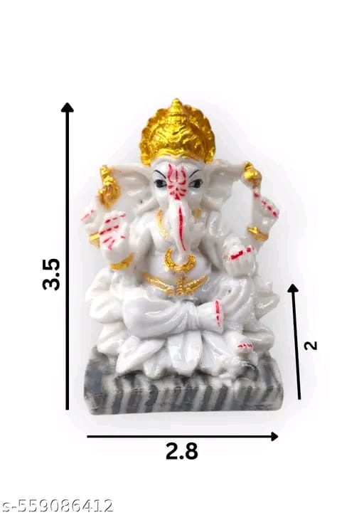 White Sitting Ganesh Ji Idol on Leaf – Ganesha Murti Figurine for Home Decoration, Pooja, Office Desk | Vinayagar Statue Sculpture for Housewarming & Return Gifting