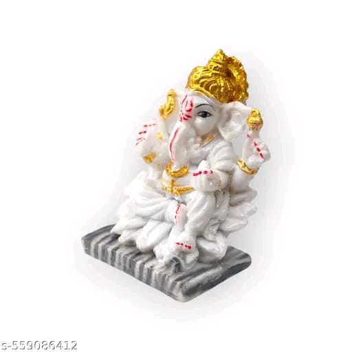 White Sitting Ganesh Ji Idol on Leaf – Ganesha Murti Figurine for Home Decoration, Pooja, Office Desk | Vinayagar Statue Sculpture for Housewarming & Return Gifting